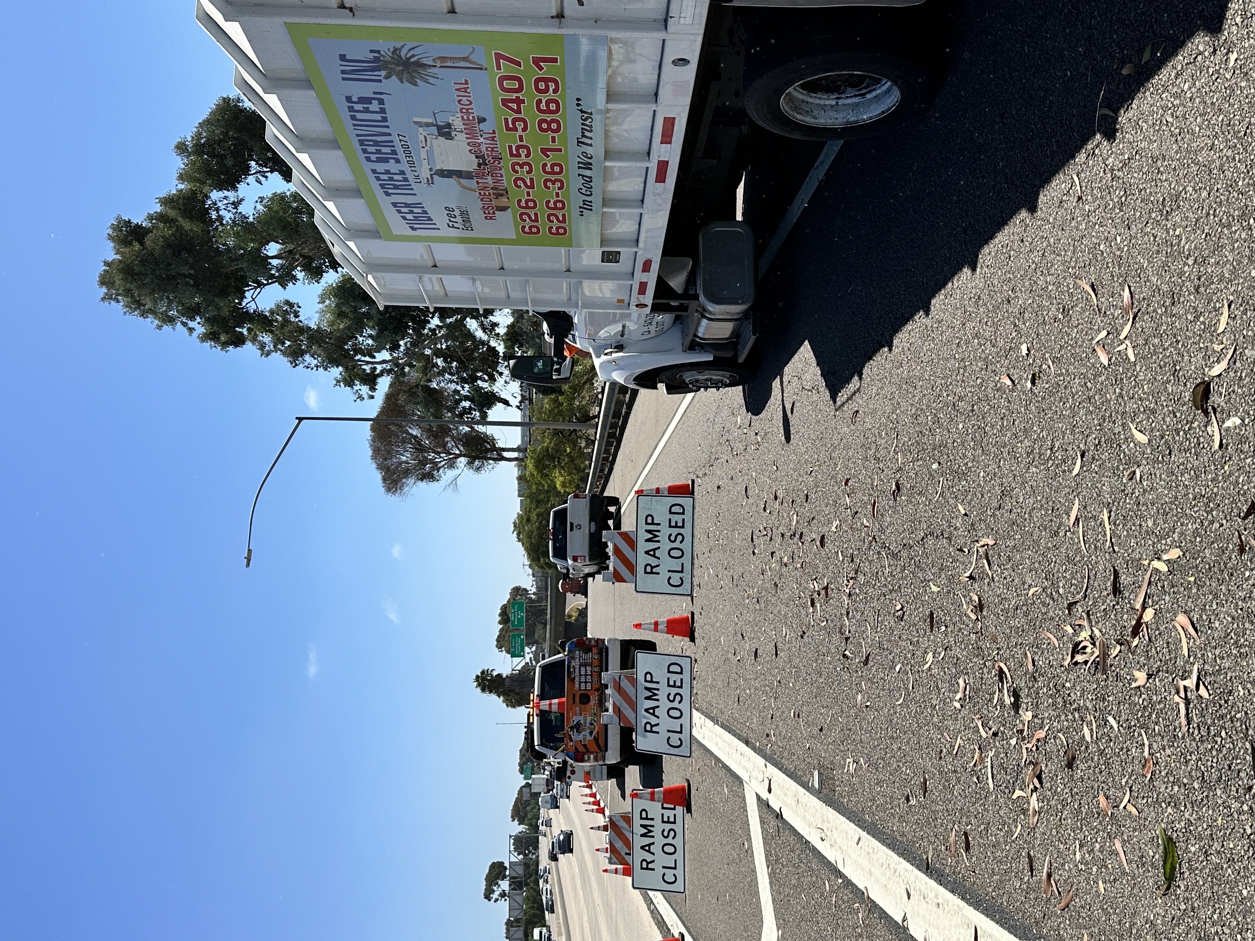 Tiger Tree Services performing tree work under a Caltrans freeway closed right-of-way contract in Southern California